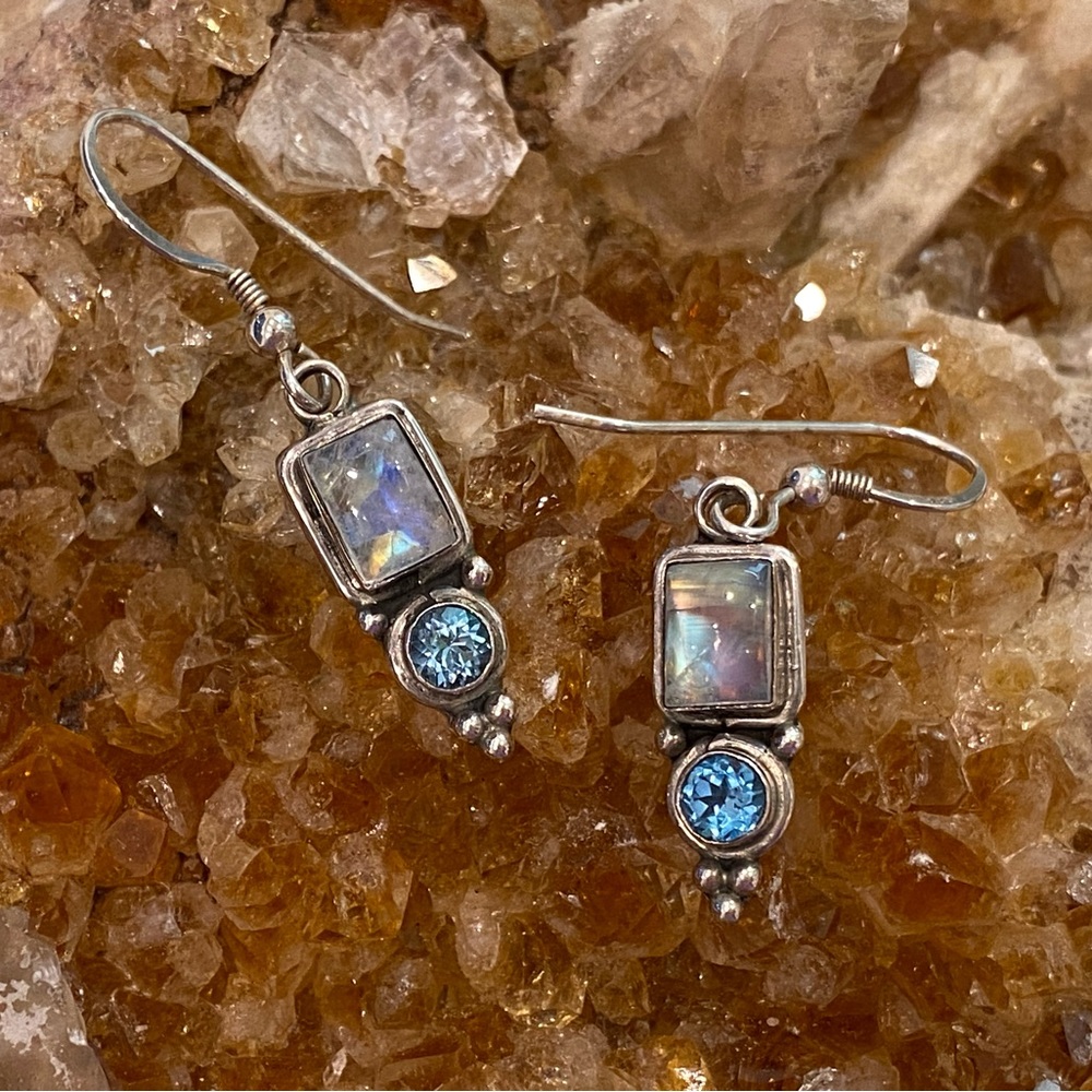 Opal, Blue Topaz, Sterling Silver Earrings